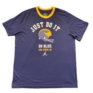 Nike Jordan Michigan Wolverines Men’s XL Blue Ringer Tee Jumpman NCAA Shirt